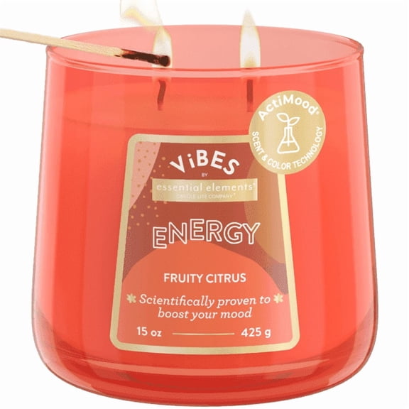 Candle-Lite ViBES Fruity Citrus Mood-Enhancing Scented Candles, 15 oz Jar, Aromatherapy, Proudly Poured in the USA, 2-Wick, 86 Hours Burn Time, Perfect Relaxation Gift