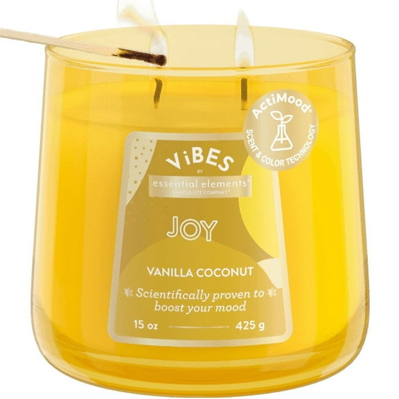 Candle-Lite ViBES Vanilla Coconut Mood-Enhancing Scented Candles, 15 oz Jar, Aromatherapy, Proudly Poured in the USA, 2-Wick, 86 Hours Burn Time, Perfect Relaxation Gift