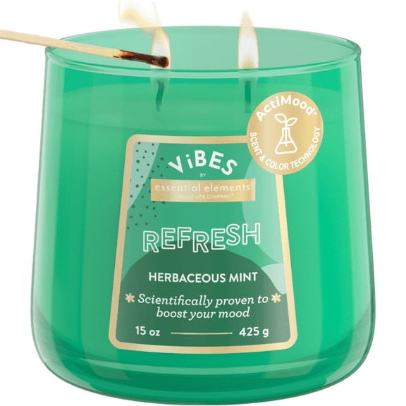 Candle-Lite ViBES Herbaceous Mint Mood-Enhancing Scented Candles, 15 oz Jar, Aromatherapy, Proudly Poured in the USA, 2-Wick, 86 Hours Burn Time, Perfect Relaxation Gift