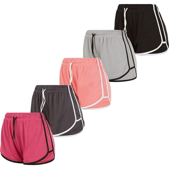 Essential Elements Womens Active Shorts - Drawstring Gym Shorts for Yoga, Workout, Running, Training 5-Pack