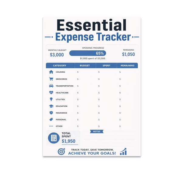 Essential Expense Tracker Chart - Budgeting Enthusiast - 13x19 Poster Print