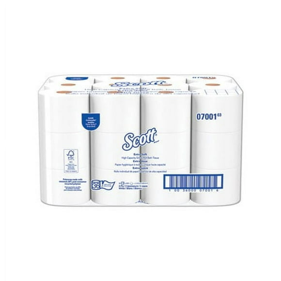 Essential Extra Soft Coreless Standard Roll Bath Tissue Septic Safe, 2-Ply, White, 800 Sheets/Roll, 36 Rolls/Carton