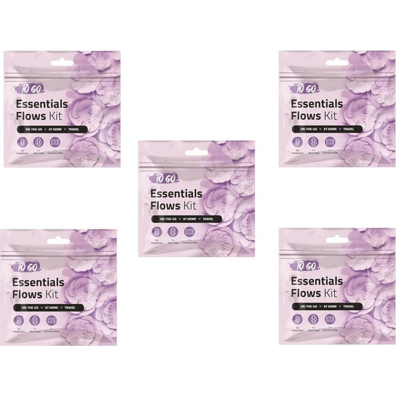 Essential Flows Kit with 3 Pantiliners, 2 Maxi Pads & 1 Feminine Wipe  Light Daily Period Care for Women & Girls  Travel Hygiene Pack (Purple) (5)