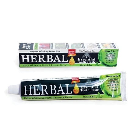 Essential Herbal Toothpaste 5 in 1 Zaffron Tea Tree Aloevera Ginger Lemon 6.5oz (Pack of 12)