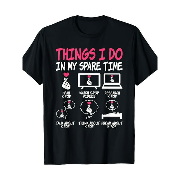 [Essential for K-Pop & Anime Lovers] 100% Cotton Black T-Shirt - 'Things I Do in My Spare Time' Design, Machine Washable, Casual Round Neck Tee for All Seasons
