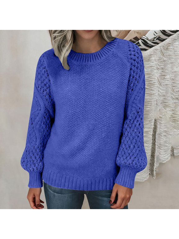 Essential Knit Pullover for Women Long Sleeved Round Neck Knitted Sweater Pullover Sweater Women's Soft Basic Crewneck Top