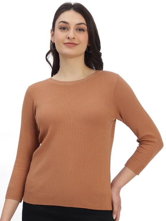 Casual Women's Essential Knit Top – Light Brown | Free Size