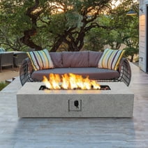 Essential Lounger 56 " Fire Pit for Outside, 50,000 BTU Rectangular Concrete Outdoor Firepit Tables with Waterproof Cover- Grey