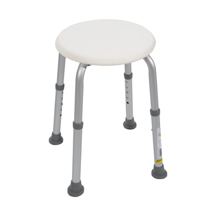 Essential Medical Supply Round Bath Stool - Height Adjustable Shower Chair for Compact Tubs, White Textured Plastic Seat for Seniors and Adults