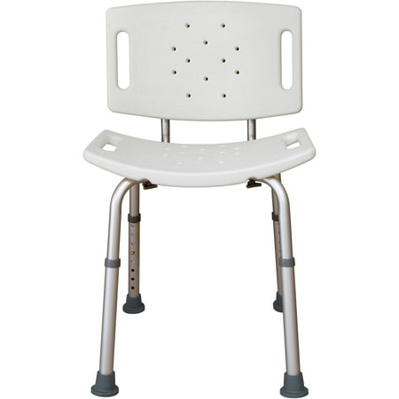 Essential Medical Supply Adjustable Shower Bench with Molded Back - Tool Free Assembly, Height Adjustable Bath Chair for Comfortable and Safe Bathing for Elderly and Disabled Individuals