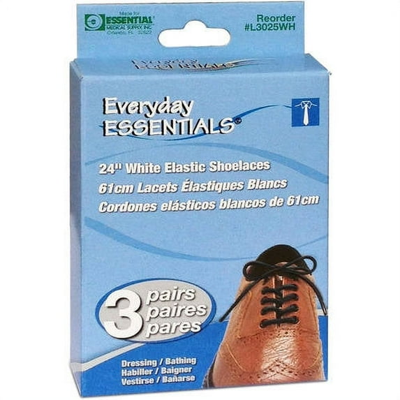 Essential Medical Supply Elastic Tie Once Shoelaces in 24" Length, 3 Pairs per Pack