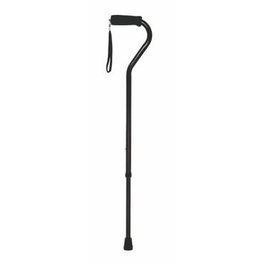 Essential Medical Supply Endurance Height Adjustable Offset Handle Walking Cane in Black with Soft Foam Grip and Wrist Strap - 250lb Support and Stability for Adults and Seniors