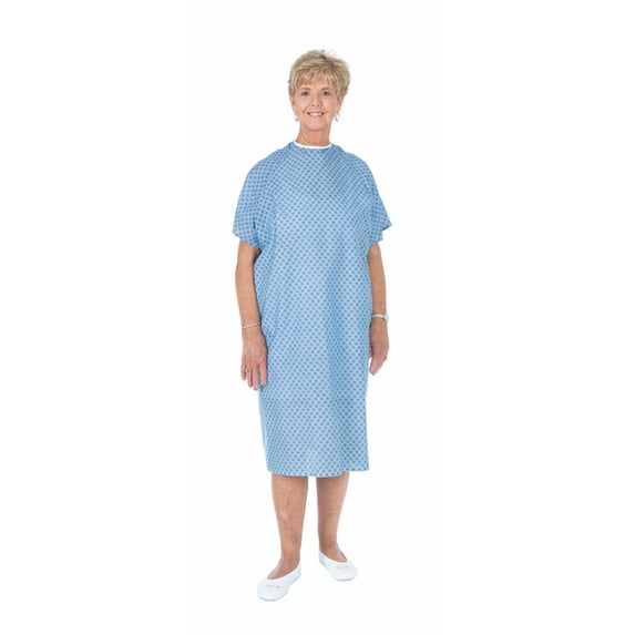 Essential Medical Supply Universal Fit Reusable Patient Gown with Tie Back, Fashion Print on Blue