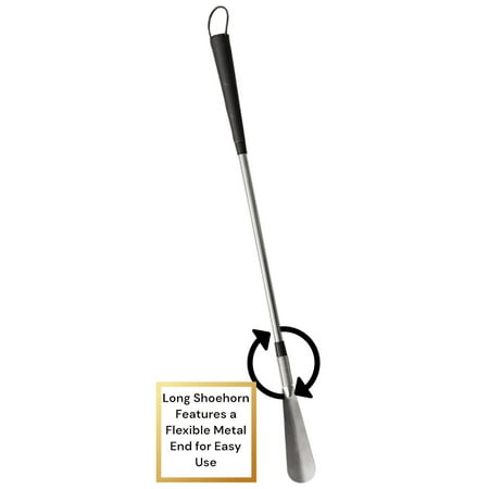 Essential Medical Supply Long Handle 24in Metal Shoehorn with Spring Flex End for Easy Use