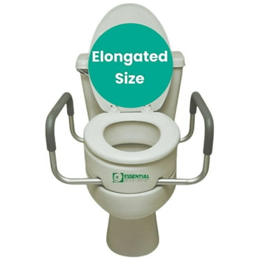 Essential Medical Supply Raised Elevated Toilet Seat Riser for a Elongated Bowl with Padded Aluminum Arms for Support and Compatible with Existing Seat
