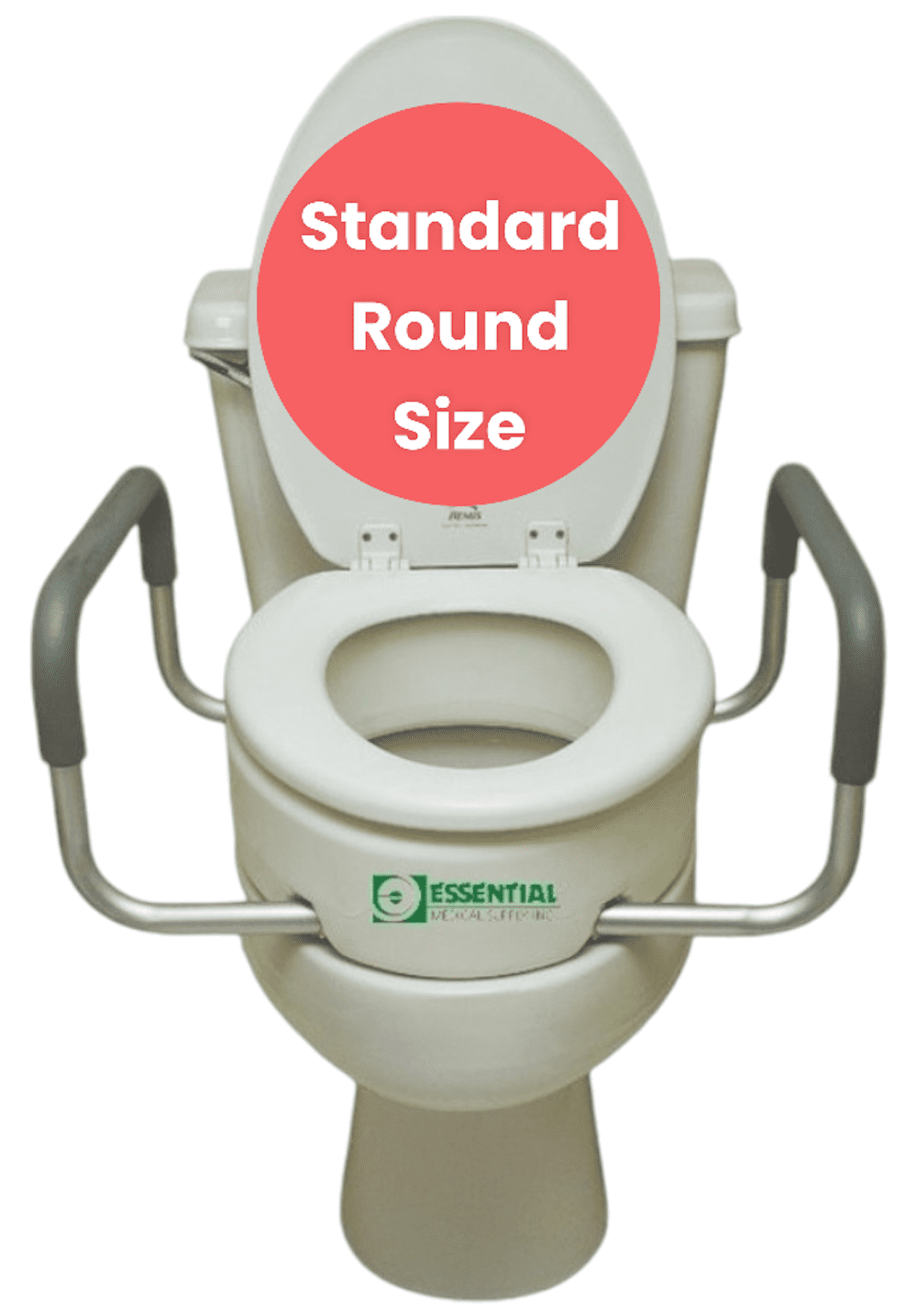 Essential Medical Supply Raised Elevated Toilet Seat Riser for a Standard Round Bowl with Padded Aluminum Arms for Support and Compatible with Existing Seat