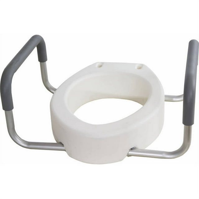 Essential Medical Supply Raised Elevated Toilet Seat Riser for a Standard Round Bowl with Padded Aluminum Arms for Support and Compatible with Existing Seat