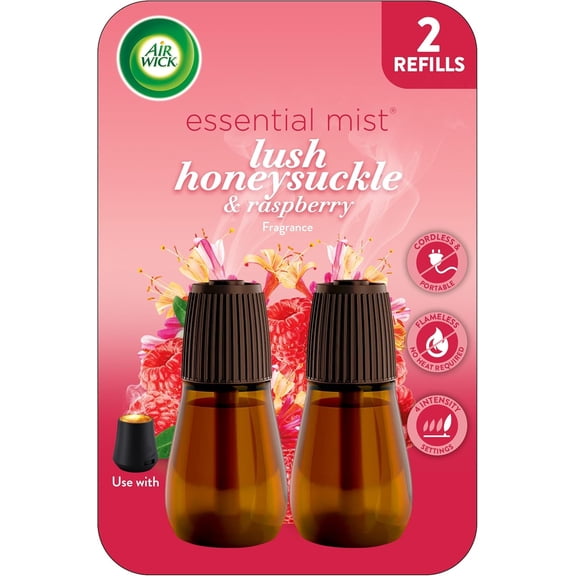 Essential Mist Refill, 2 ct, Lush Honeysuckle & Raspberry, Essential Oils Diffuser, Air Freshener