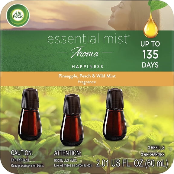 Essential Mist Refill, 3 ct, Happiness, Essential Oils Diffuser, Air Freshener, Aroma