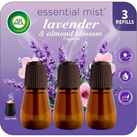 Essential Mist Refill, 3 ct, Lavender and Almond Blossom, Oils Diffuser, Air Freshener