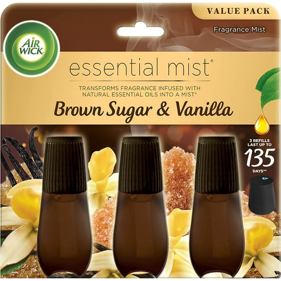 Essential Mist Refill, 3ct, Brown Sugar & Vanilla, Fall Scent, Essential Oils, Air Freshener