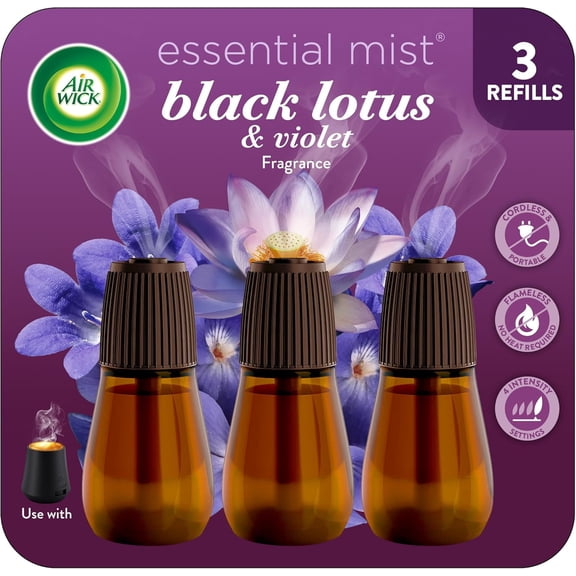 Essential Mist Scented Oil Air Freshener Diffuser Refills, Black Lotus and Violet, 3 Count