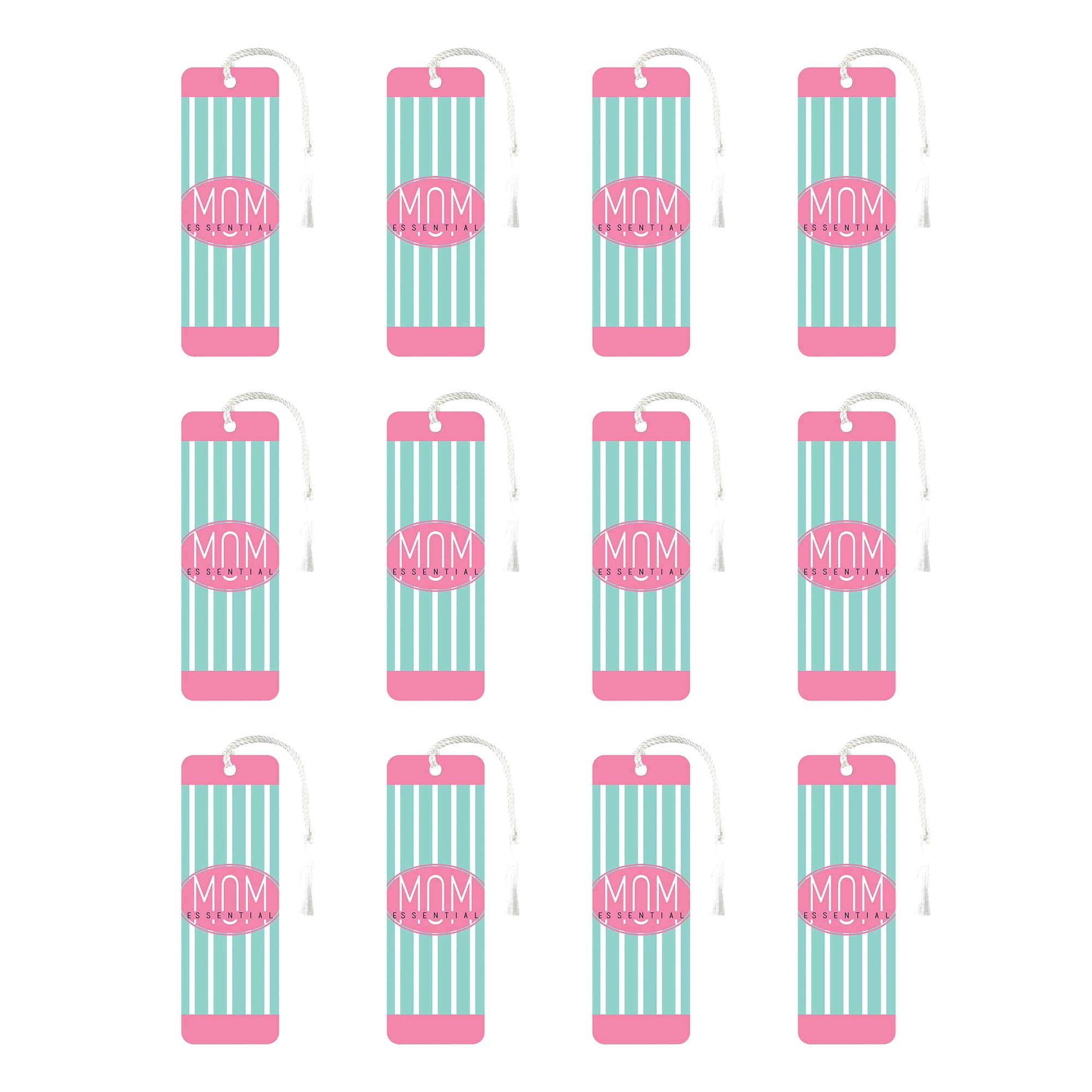 Essential Mom Pink and Blue Stripe 6 x 2 Paper Tassel Bookmarks Pack of 12