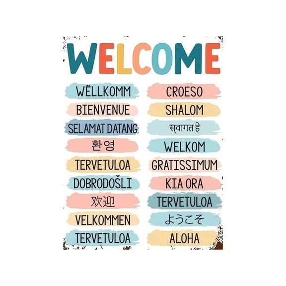 Essential Multi-language Welcome Sign Poster for Inclusive Office and Classroom Diverse Team Greetings Modern Wall Art Decor