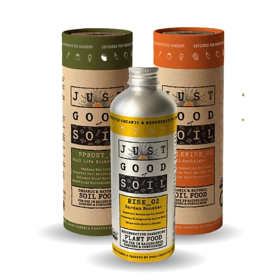 Just Good Soil Essential Nutrient Protocol - 3-Step Soil Food System for Organic & Regenerative Gardening, Organic Plant Food & Soil Enhancer for Home Gardening - Sprout_01, Rise_02 & Replenish_03