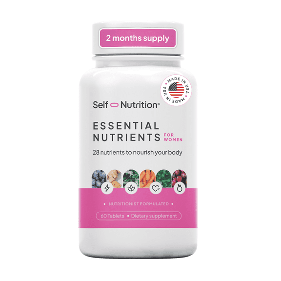Self Nutrition Essential Nutrients for Women - Vegan Multivitamin with 28 nutrients - Energy, Sleep, Mood, Nails & Skin Support, Reduce Cravings & Control Appetite - USA, 2 months supply