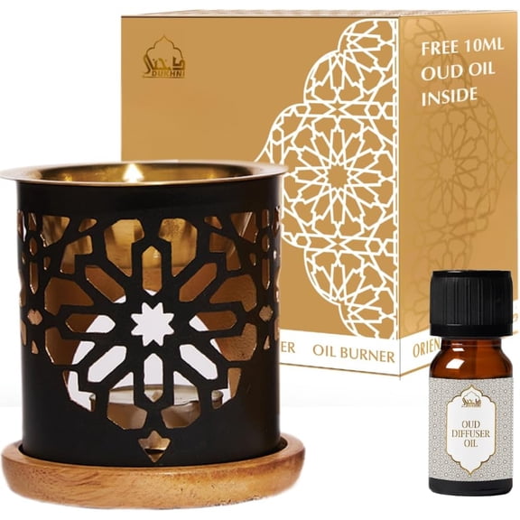 Essential Oil Burner by | Brass Burner with Candle | Use for Aroma Oil, Diffuser Oils | Relax with Home Aromatherapy, for Stress Relief, Meditation, Massage and Home Fragrance