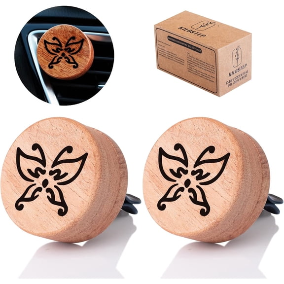 Essential Oil Car Diffuser, 2 PCS Butterfly Car Aromatherapy Wood Diffuser with Vent Clip
