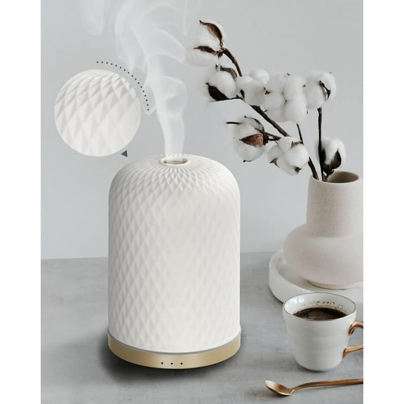 Essential Oil Diffuser,110ML Diffusers for Essential Oils Large Room, Ceramic Diffusers Decorative Ultrasonic Defuzzer, Ideal for Aesthetic Home,Dorm Dcor, Yoga,White