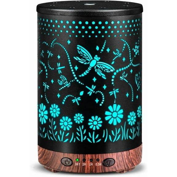 Essential Oil Diffuser 120ML Metal Aromatherapy Diffuser, Cool Mist Humidifier with Auto Shut-Off Protection 7 Color Lights for Home Office Spa (Dragonfly)