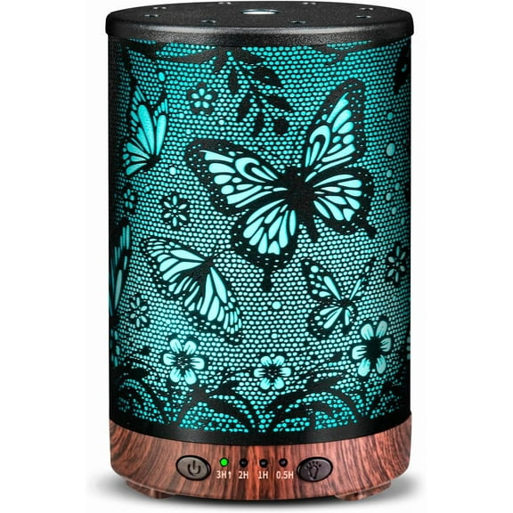Essential Oil Diffuser 120ML Metal Aromatherapy Diffuser with Timer, Cool Mist Humidifier with Auto Shut-Off & 7 Color Lights for Home Office Spa (Big Butterfly)