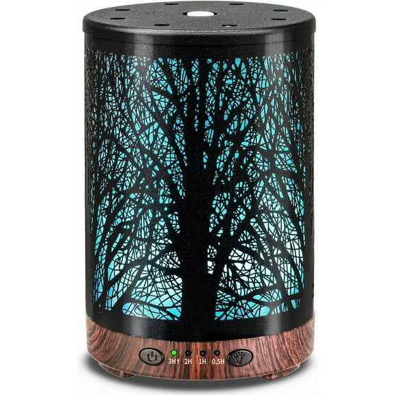 Essential Oil Diffuser 120ML Metal Aromatherapy Diffuser with Timer, Cool Mist Humidifier with Auto Shut-Off & 7 Color Lights for Home Office Spa (Tree)