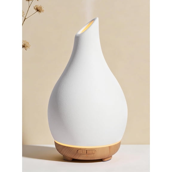 Essential Oil Diffuser, 150ml Ceramic Diffuser Handcrafted Stone Aromatherapy Diffusers Ultrasonic Cool Mist Humidifier Vaporizer 2 Modes Waterless for Home, White Vase-Shaped