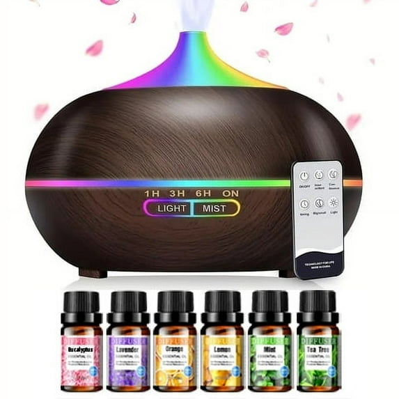 18.6oz Ultrasonic Essential Oil Diffuser Aromatherapy Humidifier 8 Color Lights 4 Timer Auto Shut-Off Large Room