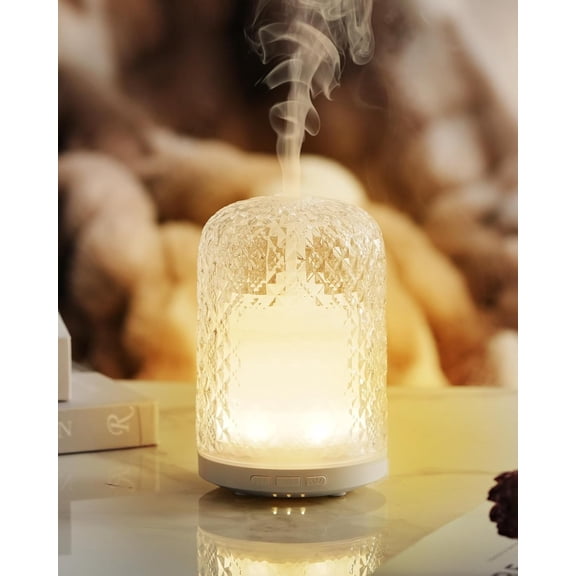 Essential Oil Diffuser - 2.4MHz Ultrasonic Glass with Pulse/Continuous Mist & Night Light, Waterless Auto-Off, Silent Aromatherapy for Home, Office, Yoga, Spa, Gifts Home Decor.