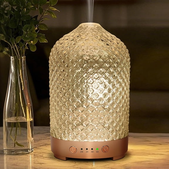 Essential Oil Diffuser 200ml-Ultrasonic Aroma with 4 Timers, Aromatherapy 7 Color LED Lights Auto Shut-Off Protection for Home Office (Diamond-Glass)