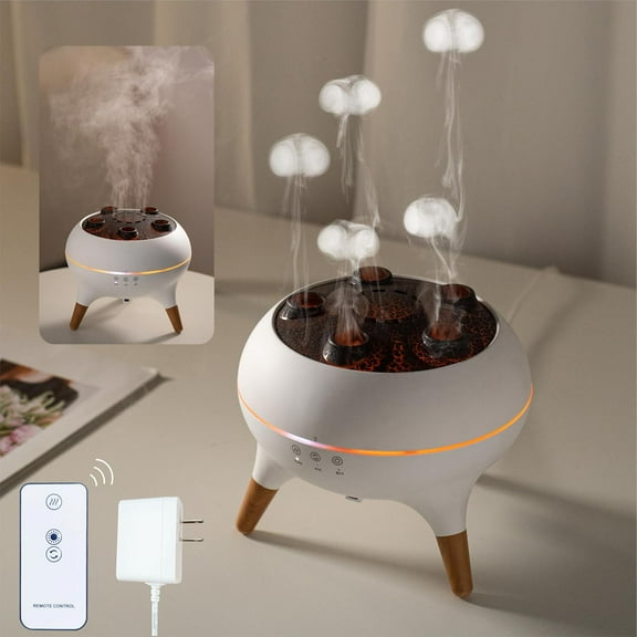 Essential Oil Diffuser 250ML Dancing Jellyfish Aromatherapy Humidifier with 7 Colors LED Lights,Remote Control,Plug in for Bedroom,Office (White)