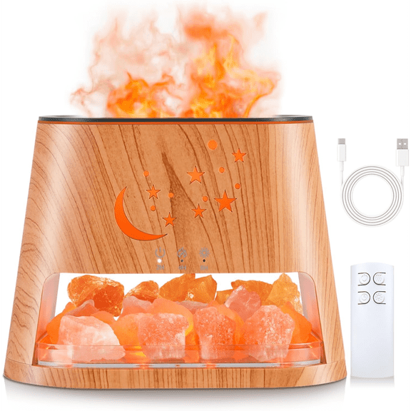 Essential Oil Diffuser : 260ml Aromatherapy Diffuser & Himalayan Salt Lamp with Remote Control & Timer,Cool Mist Humidifier with 8 Colors LED Lights & Auto-Off for Bedroom,Offce,Yoga Room(Wood Grain)