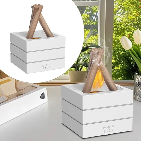 Essential Oil Diffuser 280ML,Flame Diffuser,Bonfire Oil Diffuser,Colorful Flame,Wood Cool Mist Humidifier for Home,Room, Bedroom, Office,Gift Auto Shut-Off 8 Colors Light (White)