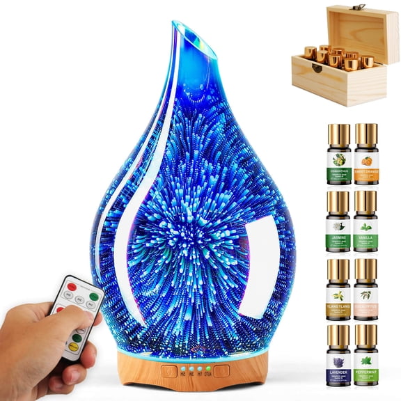 Essential Oil Diffuser 280ml with Remote Control, Ultrasonic Aroma Humidifier, Includes 8 Organic Essential Oils Set