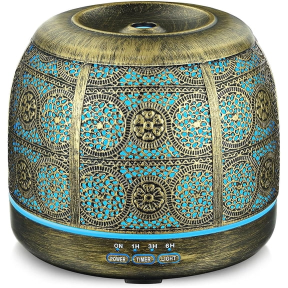 Essential Oil Diffuser 500ml, Aromatherapy for Home, Ultrasonic Diffusers Oils, Metal with 7 Color LED Lights, Mist Timer and Auto Shut-Off Function
