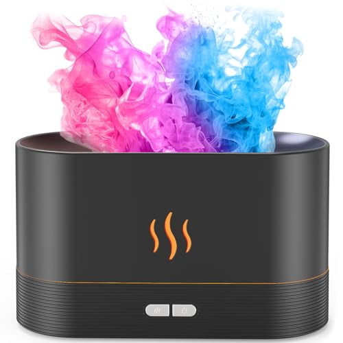 Essential Oil Diffuser,Air Humidifier with Flame Led Light - 7 Colors,180mL Capacity (8 Hours),Noiseless Operation,Auto-Off Protection - Perfect for Home Bedroom Office Gifts(Black)