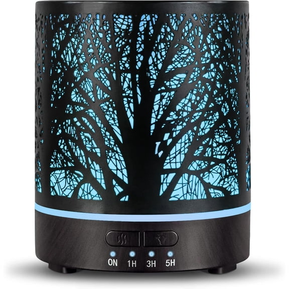 Essential Oil Diffuser Aromatherapy -300ml Metal Electric Ultrasonic for Large Room with Auto Shut-Off Protection, 4 Timer Setting &7 Colors Night Light Home (Tree-300ML)