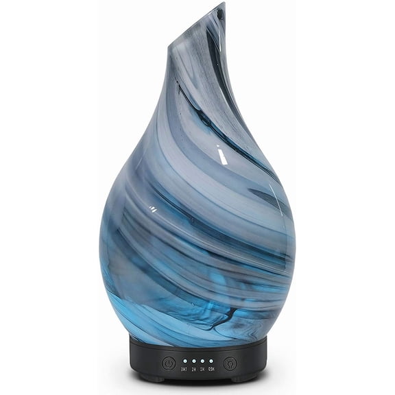 Essential Oil Diffuser Aromatherapy - Art Glass with Auto Shut-Off Protection 4 Timer Setting 7 Colors Changed LED Night Light for Home Office Decor Gift (Grey Wave)