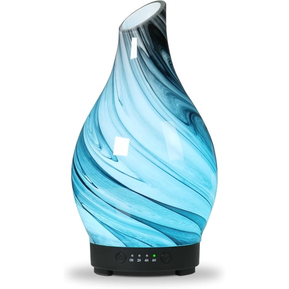 Essential Oil Diffuser Aromatherapy Diffuser - Art Glass Oil Diffuser with Auto Shut-Off Protection 4 Timer Setting 7 Colors Changed LED Night Light for Home Office Decor Gift (Grey Diffuser)