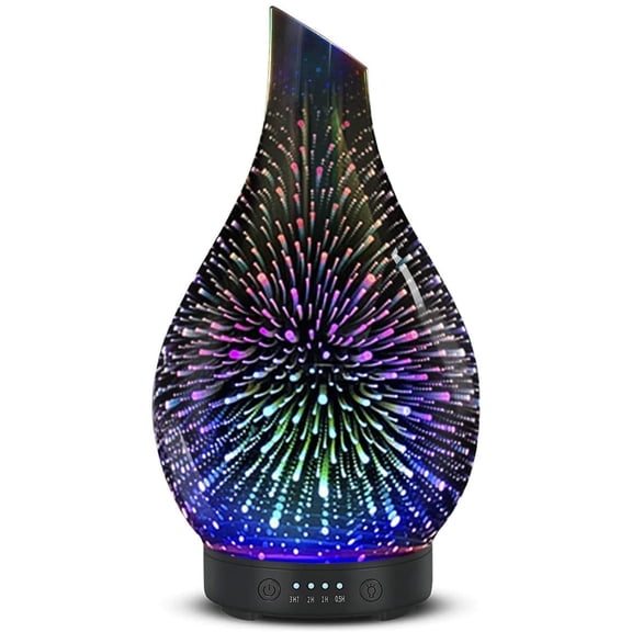 Essential Oil Diffuser Aromatherapy Diffuser - Art Glass Oil Diffuser with Auto Shut-Off Protection 4 Timer Setting 7 Colors Changed LED Night Light for Home Office Decor Gift (3D Fireworks)